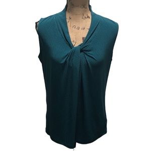 {Jones New York} Green And Black Printed V Neck Sleeveless Blouse